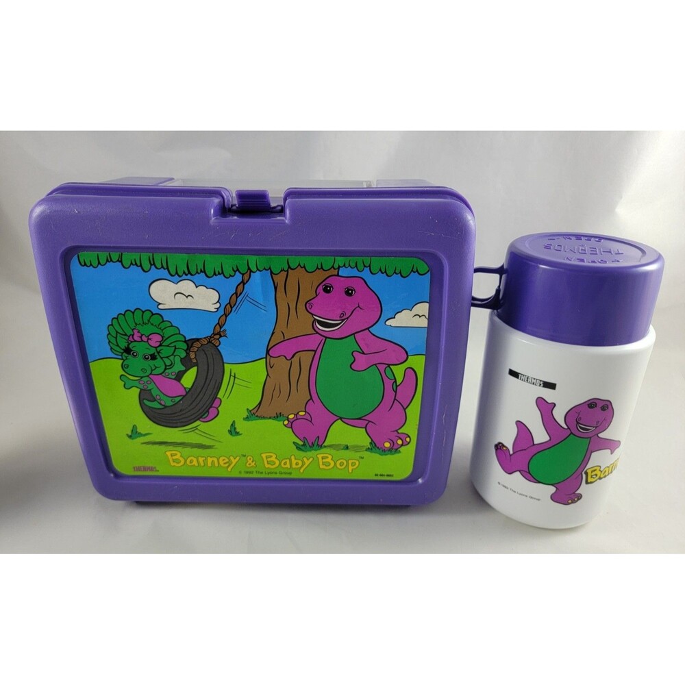 1992 Thermos Barney & Baby Bop Lunch Box & Thermos Plastic